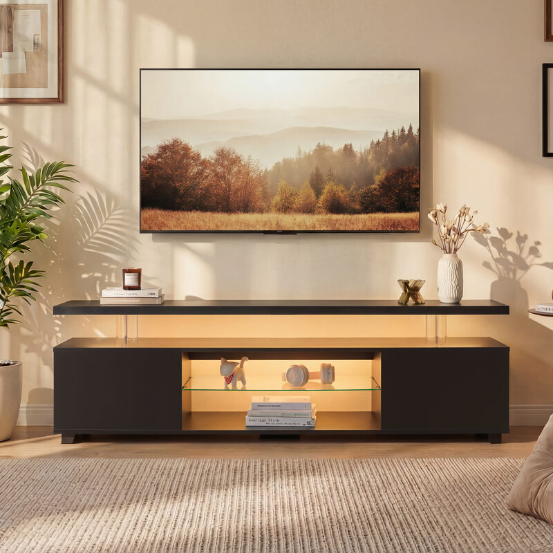TV Stand For 60 Inch TV LED Gaming Entertainment Center Media Storage Console Table With Large Side
