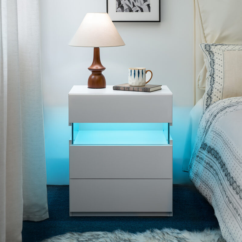 LED Nightstands 3 Drawer Dresser For Bedroom With 16RGB Color Lights,Bedside Tables For Living Room
