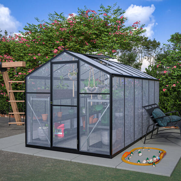 6' X 12' Thicked Polycarbonate Greenhouse, Greenhouse With Double Flush Door,
