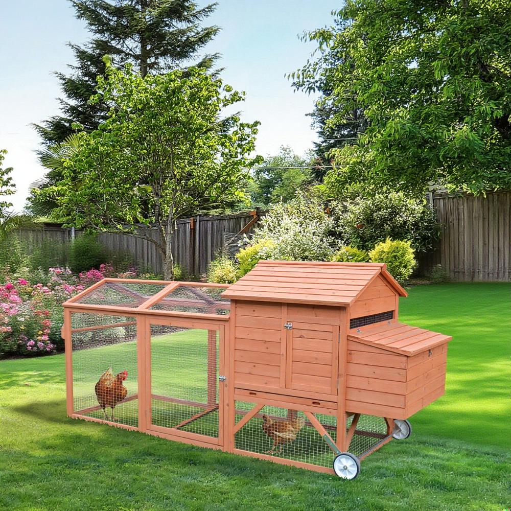 Chicken Coop Wooden Hen House Poultry Cage Pen Portable With Wheels And Nesting
