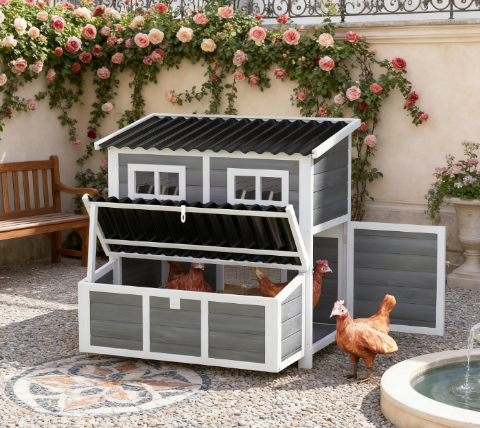 Wooden Pet Coop With Nesting Box, 39 Pet House For 4-6 Chickens, Rabbits