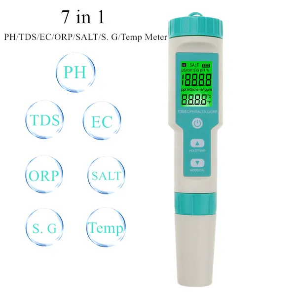7 In 1 PH/TDS/EC/ORP/Salinity/S.G/Temperature Meter C-600 Water Quality Tester For Drinking Water, A