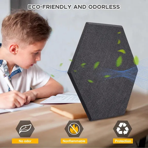 6" Hexagon Sound Panels, 9mm Thick Acoustic Panels, Polyester Fiber Wall Tiles, 12-Pack For Home Stu