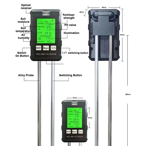 6-in-1 Soil Tester, Soil Fertility, PH-Temperature, Air Humidity, Sunlight, Air Humidity Detector, G