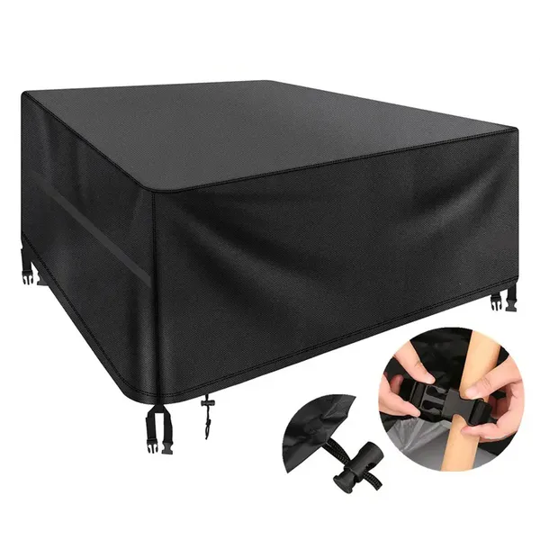 Heavy-Duty 420D Outdoor Furniture Cover For Patio, Garden, And Balcony - Black Polyester Blend With