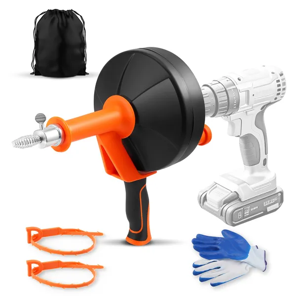2-in-1 Hand & Electric Power Drum Auger Snake, Heavy-Duty 25FT Drain Cleaner For Sink, Toilet, Showe