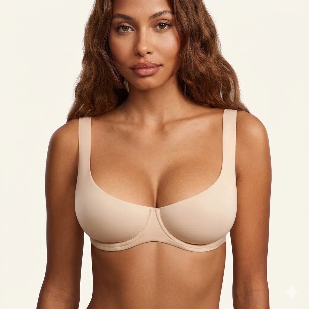 Unlined Balconette Bra Underwired Double Layer Cup Adjustable Straps Soft Stretchy Invisible Under L