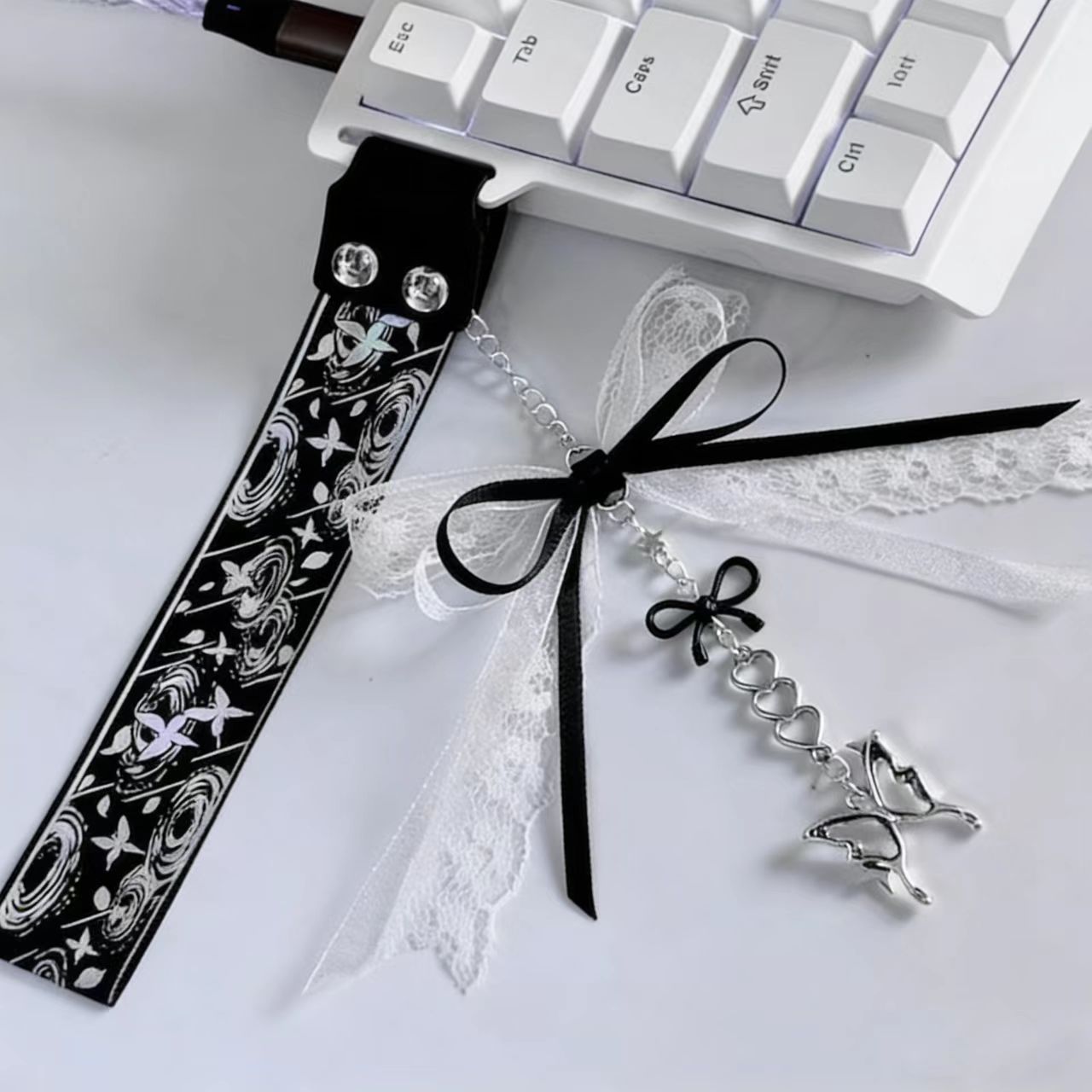 Black Dusk Butterfly Keyboard Ribbon Handmade Decorative Keyboard Accessory