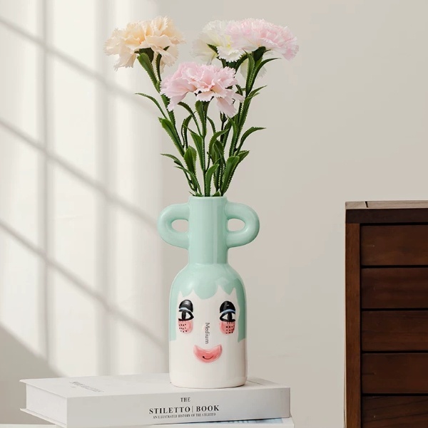 Creative Smiling Face Ceramic Vase With Two Ears Home Desk Decor Piece
