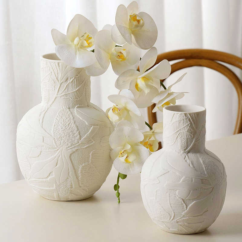 The Silent Wind White Embossed Ceramic Flowerware
