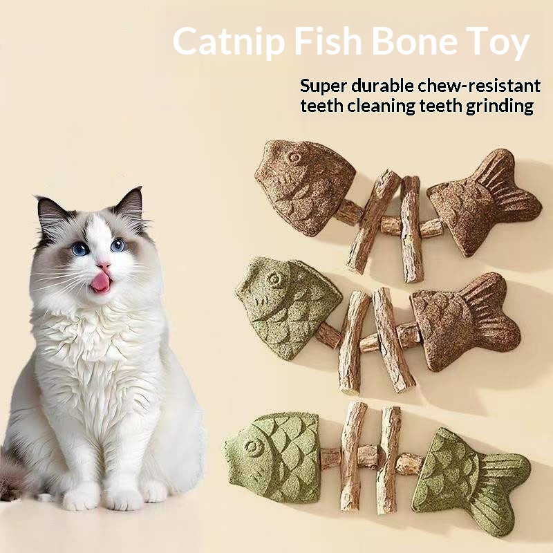 Mint-flavored Fishbone-shaped Catnip Teething Stick Realistic Fish And Insect