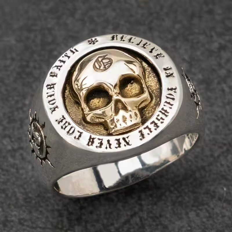 European And American-style Retro Bold Skull Ring For Men