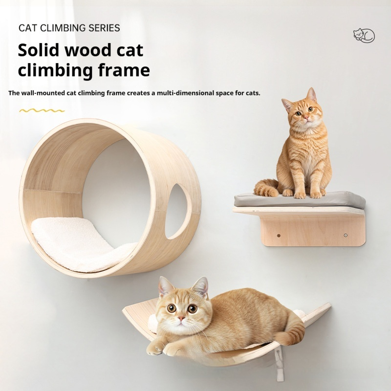 Wall-mounted Solid Wood Cat Tree Climbing Post
