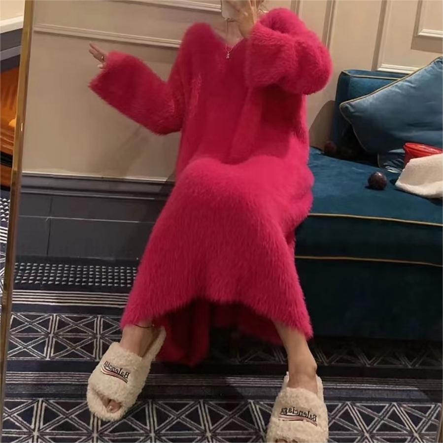 Socialite-style Soft Cuddly Sweater Dress For Women Autumn Winter