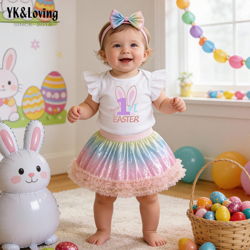 Easter Baby Outfit Print Skirt And Hair Accessory Set
