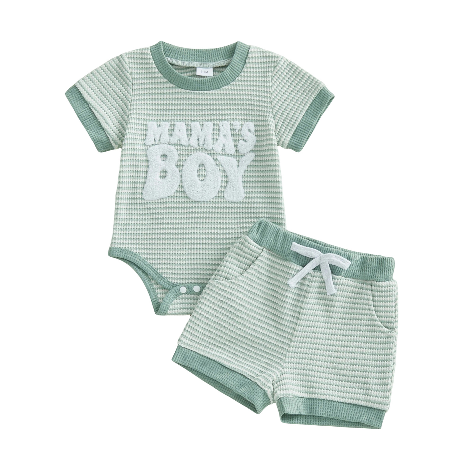 Baby Boy Striped Embroidered MAMA Romper And Shorts Two-Piece Set