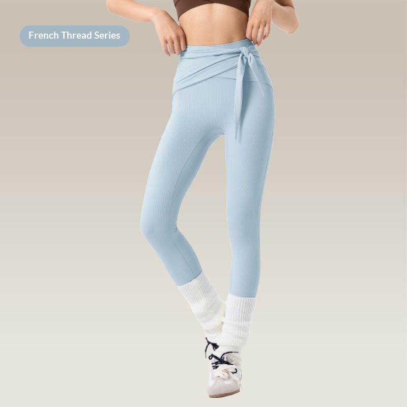 High-Waist Tummy-Control Butt-Lifting Ribbed High-Elastic Cross-Tie Yoga Pants