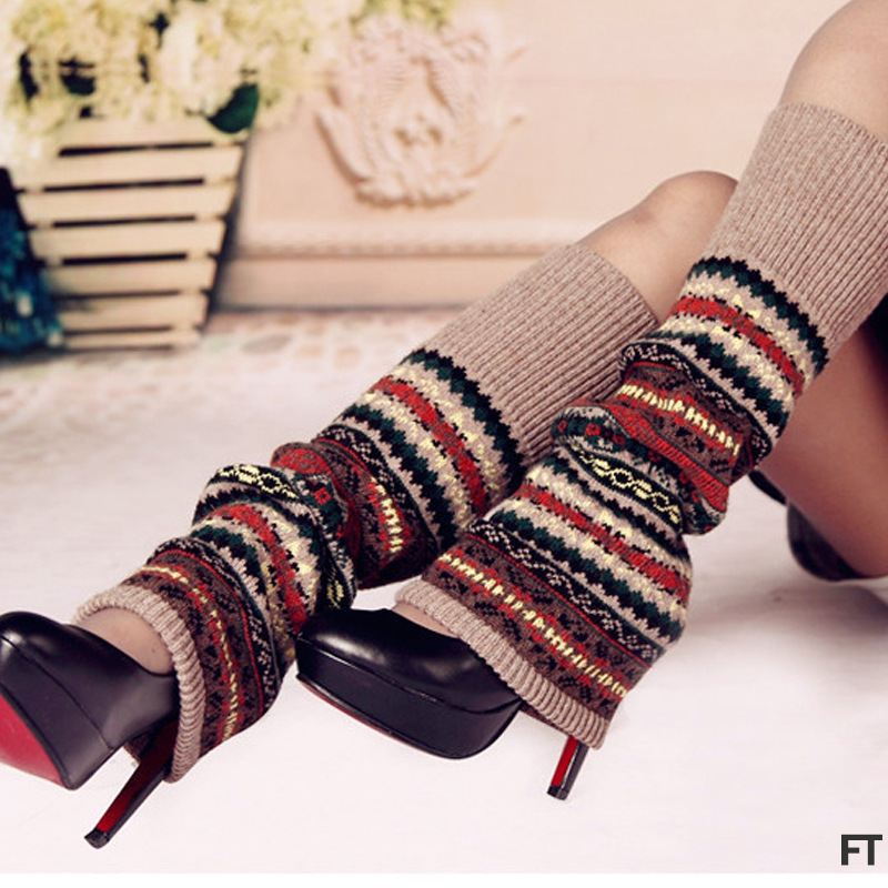 Knitted Chunky Socks AutumnWinter Fluorescent Camo Leg Warmers Womens Over-the-Knee Thermal Boot Cuf