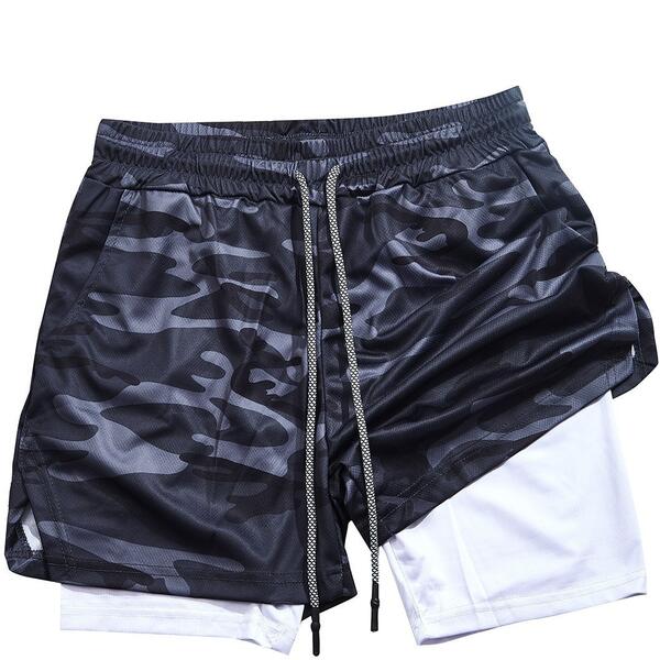 Men's Double-Layer Quick-Drying Breathable Sports Shorts With Pockets