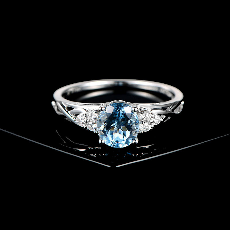 New Elegant Hollow-out Ring In Aquamarine Faux Gemstone Minimalist Design