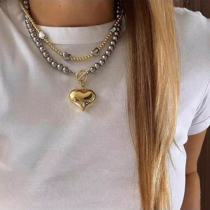 Fashionable Heart-Shaped Cross Tassel Pendant Necklace