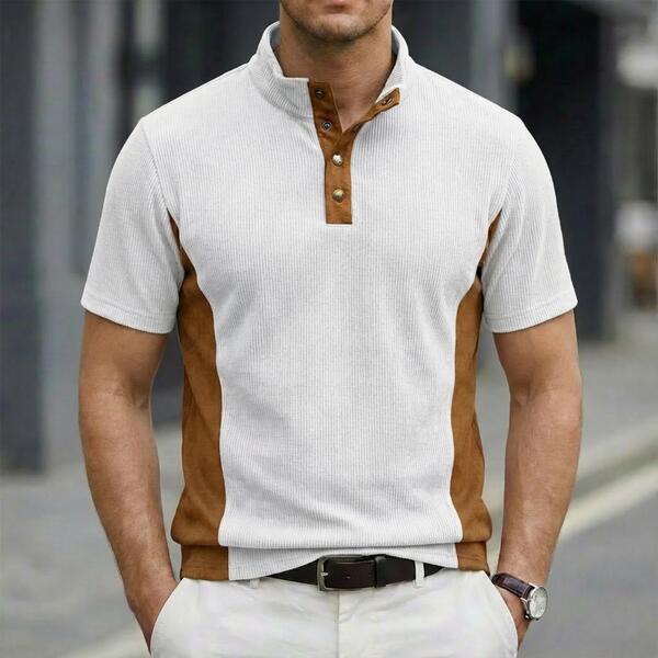 Spring Summer Best-Selling Solid-Colored Stand-Up Collar Button-Down Short-Sleeve Polo Shirt