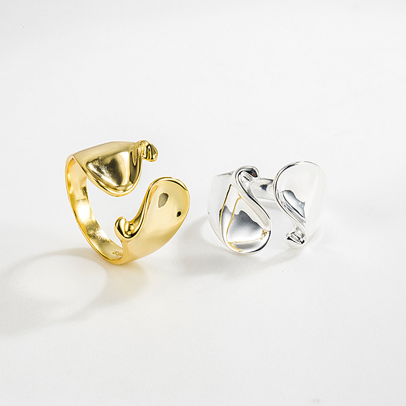 European And American Style S925 Sterling Silver Curved Geometric Ring For Women