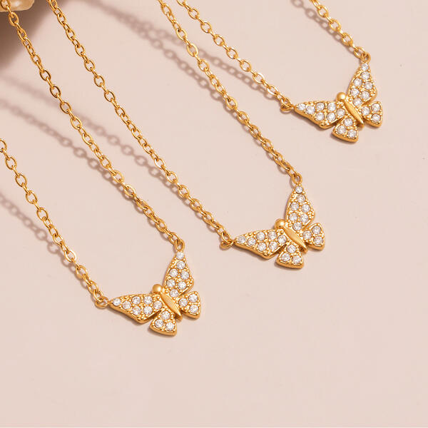 Full-diamond Butterfly Clavicle Necklace And Bracelet