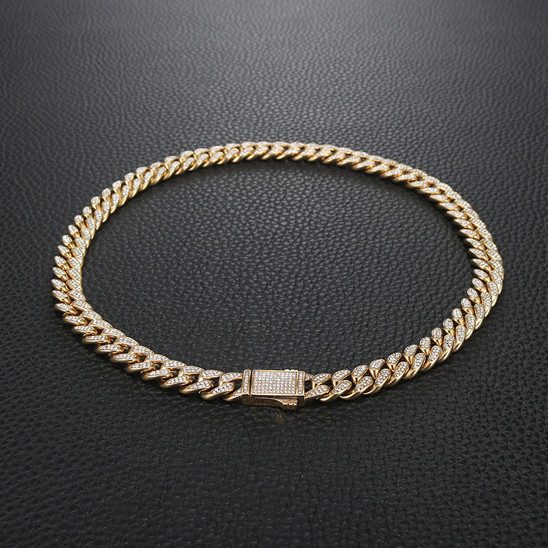 Euro-American Hip-Hop Diamond-Encrusted Cuban Chain Titanium Steel Necklace