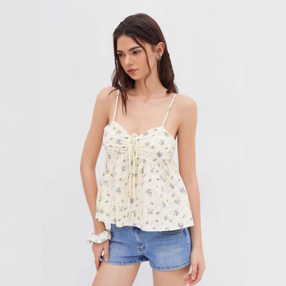 Fresh-style Top Floral-print Camisole Sweet And Versatile Spaghetti Strap