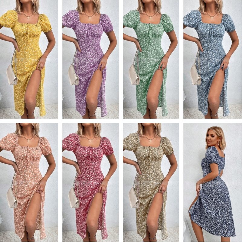 French-Style Floral Slip Dress - Women's Backless Sleeveless Slim-Fit Summer Midi Dress With Side Sl